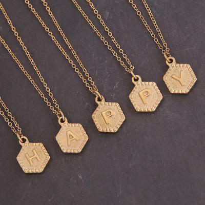 China FASHIONABLE Stainless Steel Alphabet Initial Letter A-Z Gold Plated Hexagon Pendant Necklace for sale