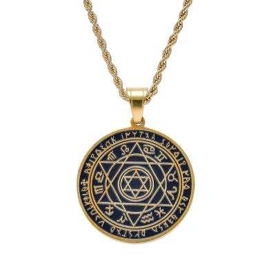 China TRENDY Stainless Steel 18K PVD Gold Plated Black Zodiac Star Solomon Seal Letters Jewelry Pendant Chain Necklace For Men for sale