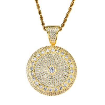 China FASHIONABLE Full Iced Out Zircon Diamond Crystal Round Plate Pendant Stainless Steel Rope Chain Jewelry Iced Out Necklace for sale