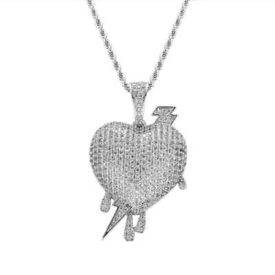 China TRENDY Heart Drip Ice Charm Zircon Diamond Pendant Chain Necklace For Hip Hop Jewelry for sale