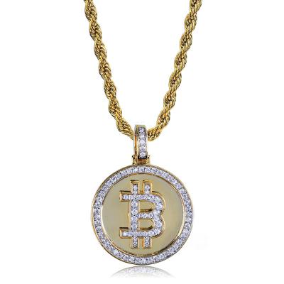 China TRENDY Little Hip Hop Baby Jewelry Iced Out Zircon Necklace Gold Bitcoin Pendant Necklaces for sale