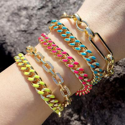 China TRENDY Personalized Hip Hop Enamel Colorful Cuban Chain Bracelets for sale