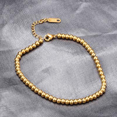 China TRENDY 18K Gold Plated Stainless Steel Single Pearl Beaded Rose Gold Chain Bracelet for sale