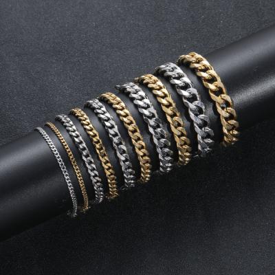 China 18K Gold PVD Plating Stainless Steel Curb Link Chain Jewelry TRENDY Cuban Bracelet For Men for sale