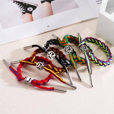 China FASHIONABLE Letter M Stainless Steel Bracelet 10 Colors Adjustable With Braided Rope Friendship Bracelet for sale