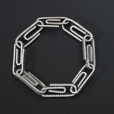 China Retro Metal Buckle 10mm Hip Hop Trendy Paper Clip Bangle Proving Bossy Iced Out Fashion Men's Bangle for sale