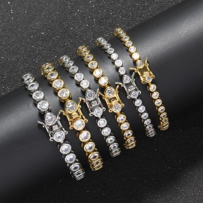 China 3 4 5mm TRENDY Round Zircon Tennis Diamond Icy Crystal Luxury Brass Zirconia Chain Jewelry 18K Gold Bracelet for sale