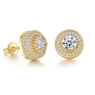 China Hiphop Mens Zircon Diamond Icy Earrings Hip Hop Jewelry Around Gold Stud Earrings for sale