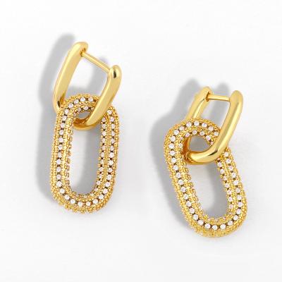 China Simple Punk Circle Diamond Geometric Double Ring Lock Earrings For Woman for sale