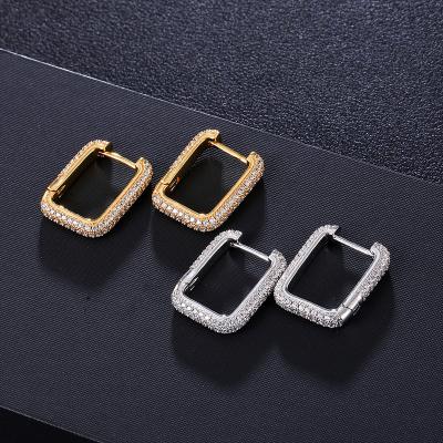 China Punk Geometric Square Copper Zircon Hip Hop Circle Earrings Men And Woman for sale