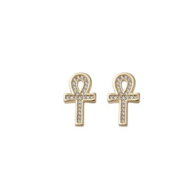 China FASHIONABLE 18K Gold Plated Cross Head Ankh Zircon Jewelry Stud Earrings for sale