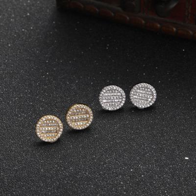 China TRENDY 18K Gold Plated Round Baguette Zircon Jewelry Icy Stud Earrings for sale