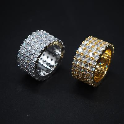 China 4 Lines TRENDY Zircon Diamond Jewelry Ring Silver 18K Gold Full Diamond Brass Jewelry Rings For Men for sale