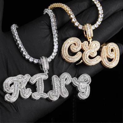 China FASHIONABLE Custom Wand Letter Name Pendant Necklace Personalized Cursive Name Logo Zircon Diamond Necklace for sale