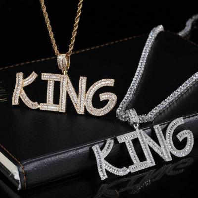 China Custom Made Zircon Personalized FASHIONABLE Diamond Necklace Name Pendant Baguette Letter Name Necklace for sale