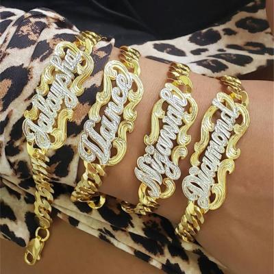 China FASHIONABLE Custom Logo Heart Jewelry Cuban Chain Bracelets Name Double Color Name Bracelets for sale