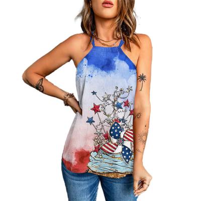 China New Breathable Ladies Summer Halter Sling Fashion Digital Printing Sleeveless Tank Top T-Shirt for sale