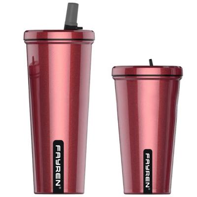 China 2021 Fashionable Design Custom Logo Double Wall Stainless Steel Vacuum Travel Coffee Mug With Straw Lid for sale