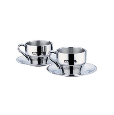 China Viable Double Walled Stainless Steel Espresso Cups Latte Cappuccino Tea Cup With Saucer for sale