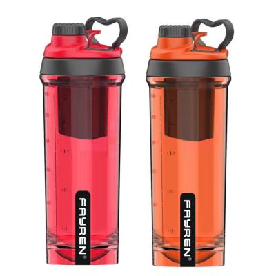 China 2021 FAYREN Sustainable New Arrival Gym Protein Shaker Plastic Bottle With Storage for sale