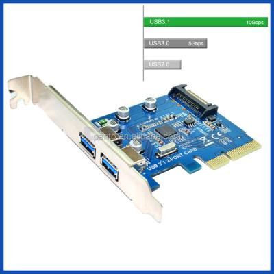 China PCBA+metal Bracket USB 3.1 Gen 2 Type-A 2-Port (10 Gbps) PCI Express (PCIe) x4 Host Adapter Card - USB3.1 10Gbps Dual Type Ports from A - support UASP for sale