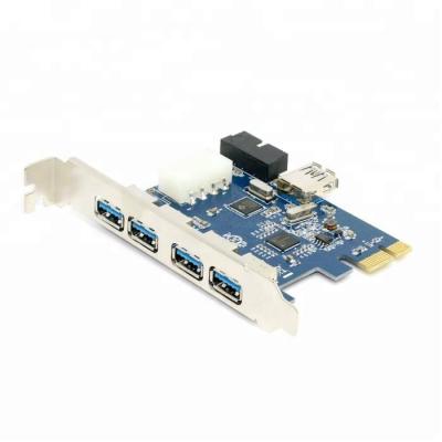 China PCBA+metal PCI-E 5 Express Adapter to USB 3.0 HUB Port Board with 19/20 Pin USB 3.0 Header Chipset Internal Expansion Board for sale