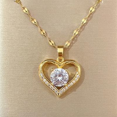 China FASHIONABLE Gems Artificial Heart Pendant Chain For Women Gold Titanium Steel Necklaces Jewelry Gift For Girl for sale