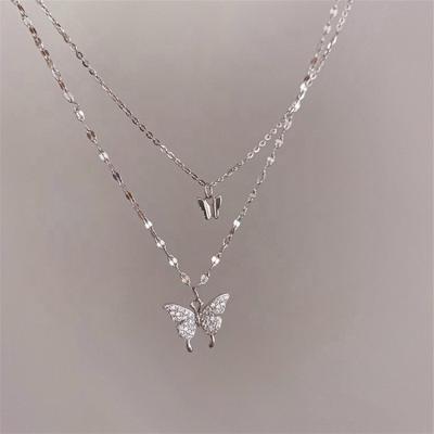 China New CLASSIC Shiny Butterfly Necklace Double Layer Chain Necklace Exquisite Jewelry For Ladies Gift for sale