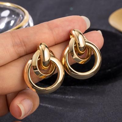 China TRENDY Gold Color Circle Geometry Korean Metal Stud Earrings For Women Vintage Christmas Earrings 2022 Trend Fashion Female Jewelry for sale