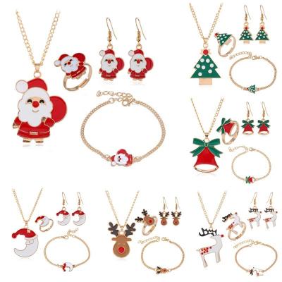 China 5PCS/Set CLASSIC Christmas Women Jewelry Set Santa Elk Bell Tree Earrings Necklace Bracelet Decor Christmas Gift For Girl Women for sale