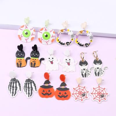 China Fashion Halloween Ghost Pumpkin Drop Earrings Women Acrylic Ladies Jewelry Birthday Holiday Gifts for sale