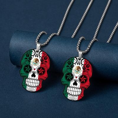 China TRENDY 2022 Halloween Ghost Qatar World Cup Color Printed Stainless Steel Necklace For Men National Flag Skull Jewelry for sale