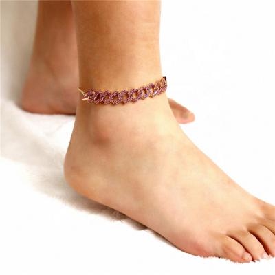 China FASHIONABLE Crystal Rhinestone Foot Anklet Gold Chain Cuban Link Anklet For Women Initial Bling Diamond Anklet In Bulk for sale