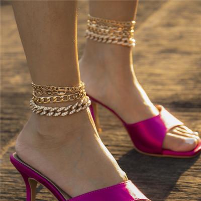 China New Fashion Chunky Metal Chain Anklet For Women Men Faux Stone Gold Silver Color Punk Rock Cuban Foot Jewelry for sale