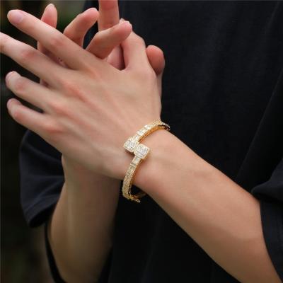 China Trendy t-shaped fashion personality hip-hop personality men's luxury CIA bracelet men's gold-plated bracelet for sale