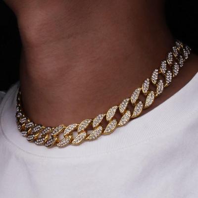 China Nickel Free Iced Out Chain Hip Hop Necklace Charms Silver Jewelry Gold Color Rhinestone CZ Clasp Choker For Hitter Bling Men Necklace for sale