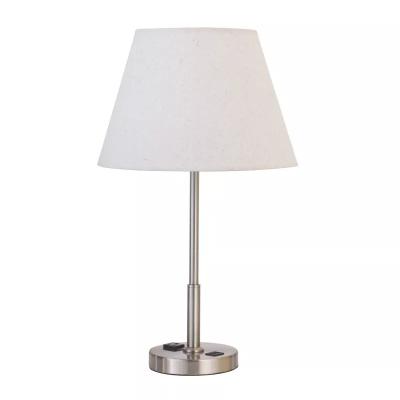 China Creative Decorative Simple Modern PC Table Lamp Bedroom Wrought Iron Hotel Office Reading USB Jack With Plug Cloth Cover Table Lamp for sale