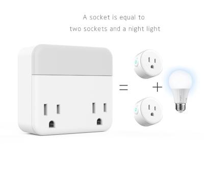 China US Tuya wifi Alexa Google socket dual outlet commercial smart AC voice control smart socket with night light for sale