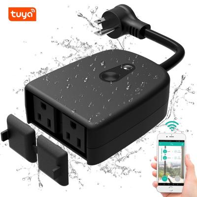 China Commercial US wifi outdoor IP44 smart plug waterproof 2 outlet Alexa Google Assistant smart plug power strip for sale