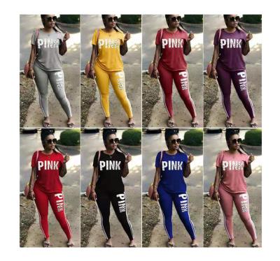 China 2021new Breathable Letter Sweatsuit Print 2 Piece Set Women Set Plus Size Set Short Sleeve Tops Two Piece Skinny Pant Sweatsuit Autumn for sale