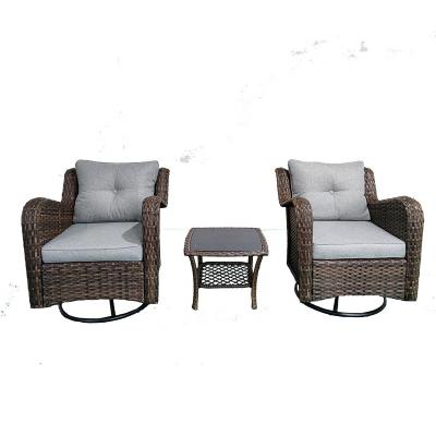 China Modern L Rattan 360 Degree Outdoor Luxury Steel Swivel Indoor Garden Furniture Wicker KD 3 PCS Rocking Set Sofa Chairs for sale