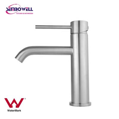 China Watermark 304 Stainless Steel Brushed Finish Basin Mixer Taps Metered Basin Taps Bathroom Faucet for sale