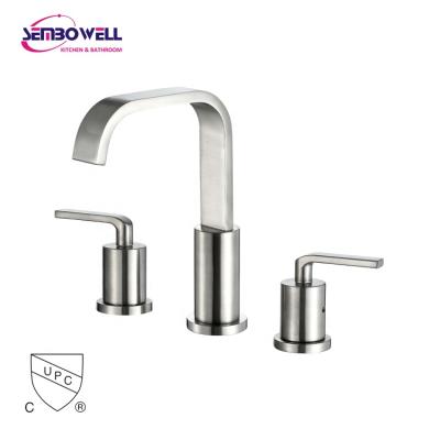 China Modern cUPC Brushed Nickel Lavatory Faucet Brass Bathroom Basin Mixer 8 in Widespread Bathroom Sink Faucet for sale