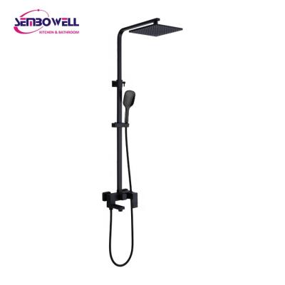 China With Sliding Bar Matt Black Shower System Brass Exposed Shower Column Set With Bath And Shower Mixer for sale