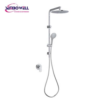 China Brass Round Slide Bar Rain Shower Column Set Bathroom Shower Set With Concealed Shower Mixer Tap for sale