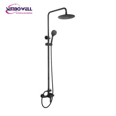 China With Sliding Bar Hot Sale Bathroom Matt Black Stainless Steel Rain Shower Column Set Bathroom Shower Set for sale