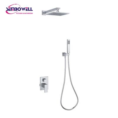 China Without Diverter Luxury Brass Shower System Square Rain Shower With Hand Shower Set And In-wall Mixer Tap for sale