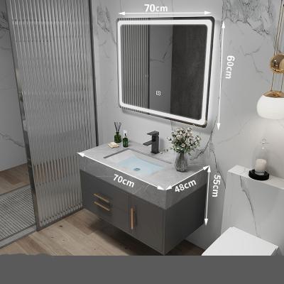 China Modern Gray 70cm Quality Wall Mounted Wash Basin With Mirror Smart Square Bathroom Cabinet for sale