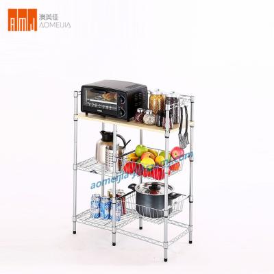 China Wire Kitchen Food Storahe Cabinet Cart Microwave Sustainable Tiered Rack With Frame Board Storage Racks Wire Cage Shelf For Home for sale