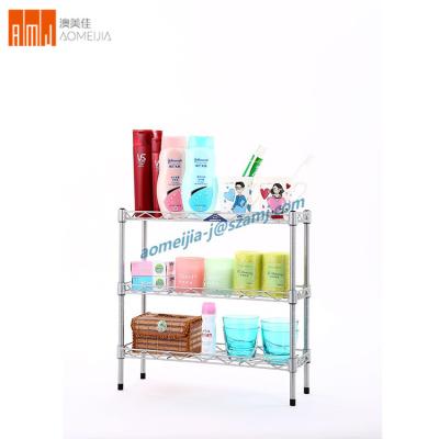 China Small Size 3 Tier Stainless Steel Wire Chrome Adjustable Bathroom Shower Corner Mini Cosmetic Display Stands Racks for sale